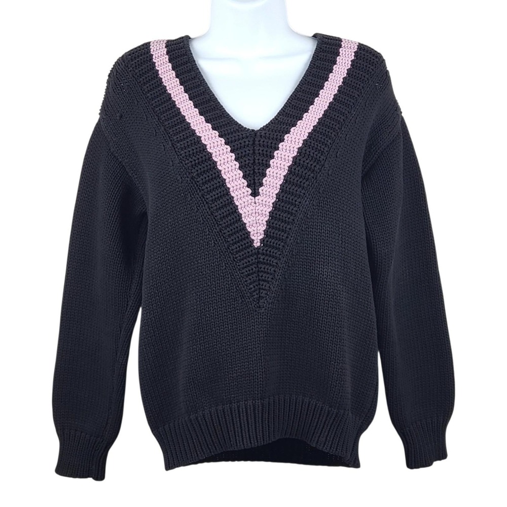 Emporio Armani Sweater 42/ M Dark Navy Lavender V Neck Chunky Preppy Collegiate